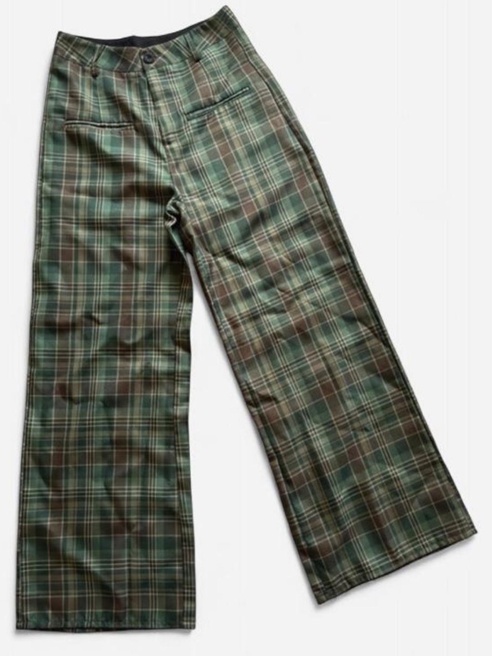 Romwe Green Plaid Wide-Leg Pants